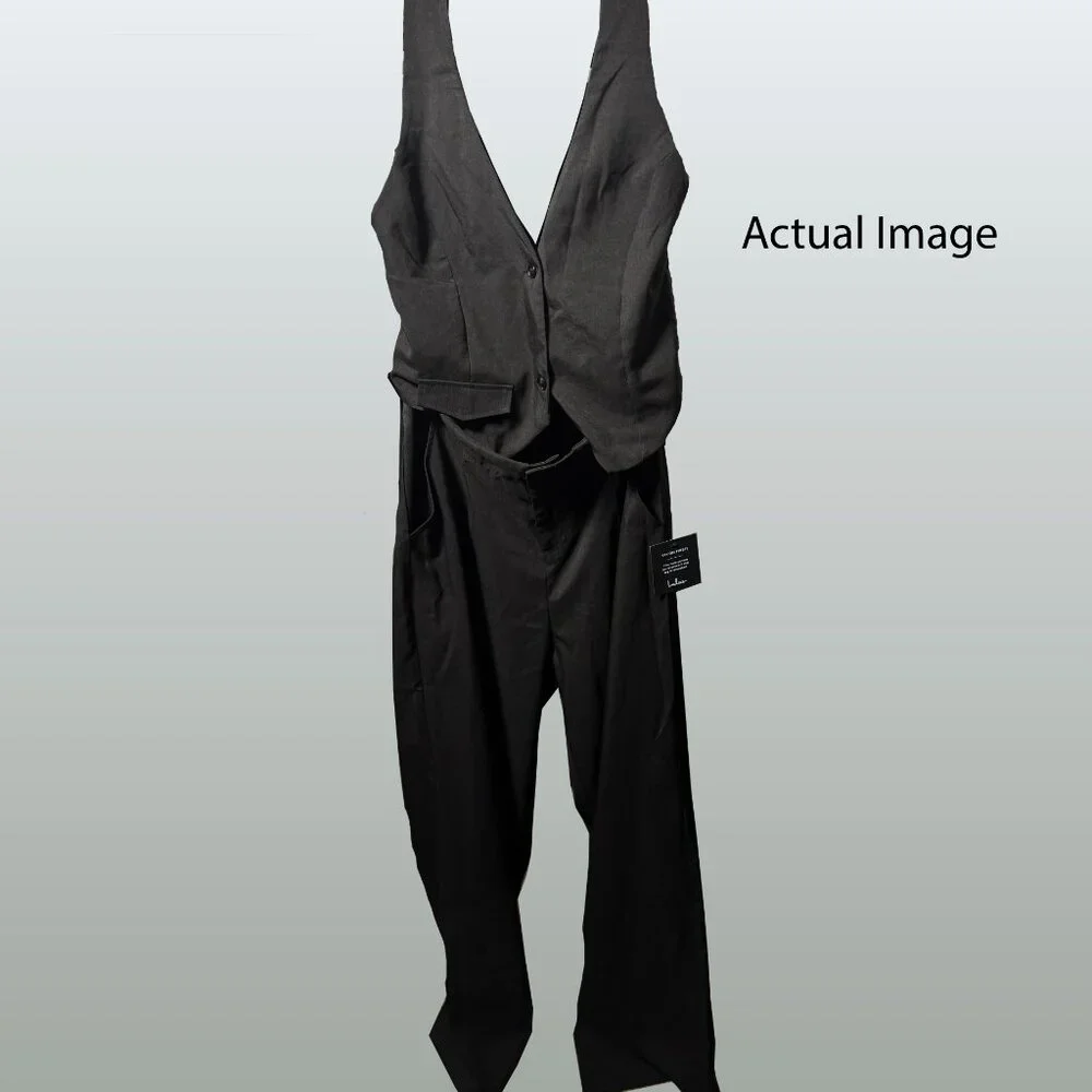 Lulu's Black Sleeveless Halter Vest Straight Leg Jumpsuit XL NWT - Picture 3 of 3
